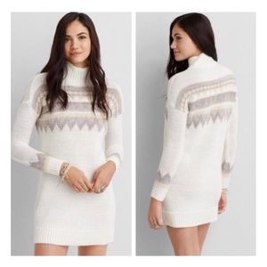 NWT American Eagle Wool Blend Sweater Dress Women’s Size XS Cream Mock Neck New
